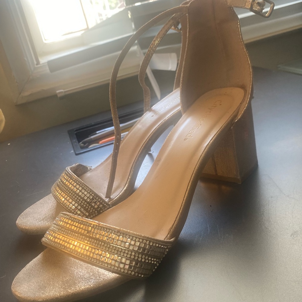 Gold strap formal casual heel sandals shoes
